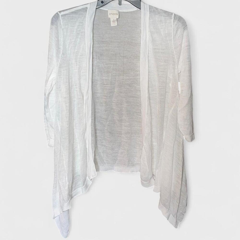 Chico’s White Semi-Sheer 3/4 Sleeve Open Front Wrap Cardigan - Size M